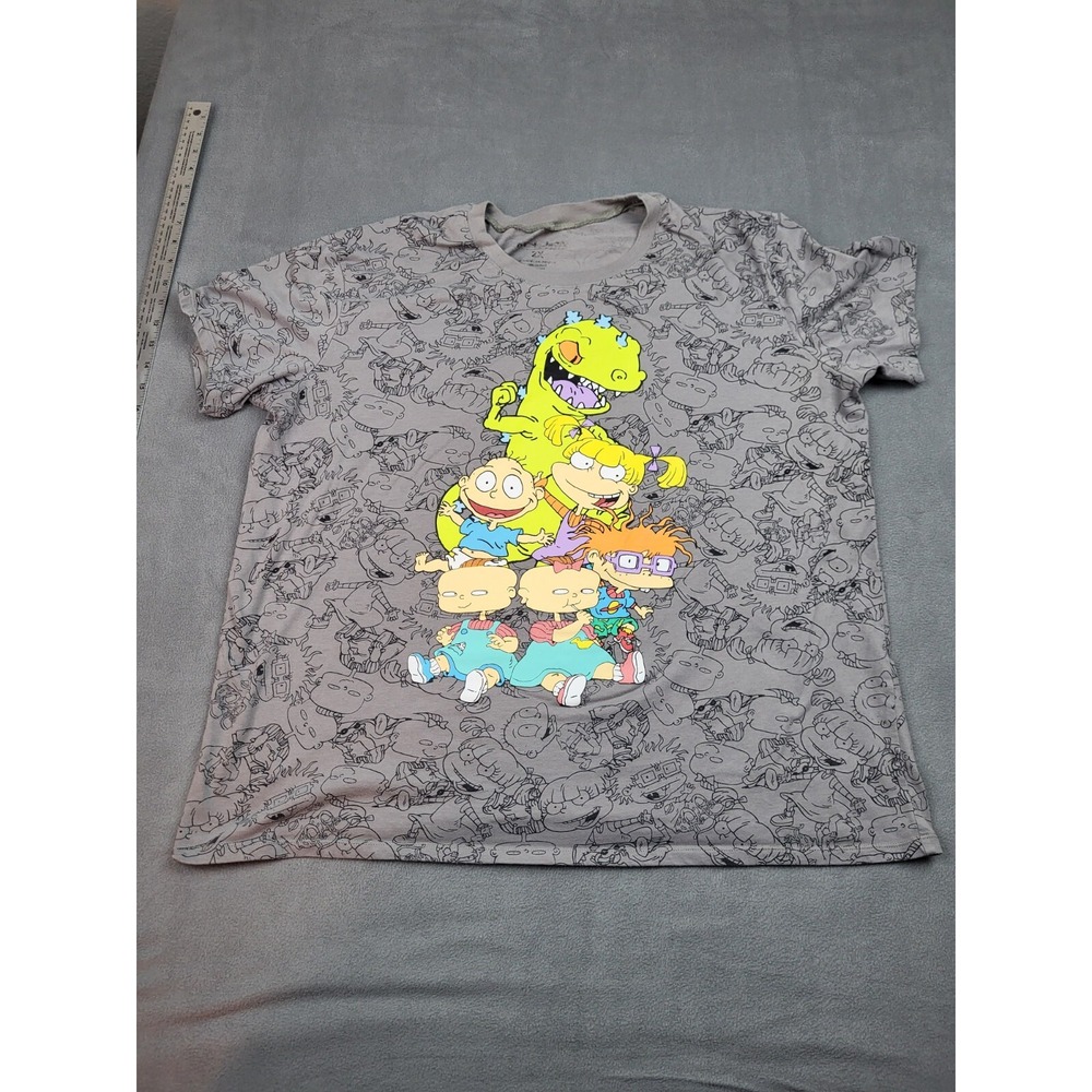 Nickelodeon Rugrats Shirt Mens 2X Gray Graphic Print Crew Neck Cartoon AOP